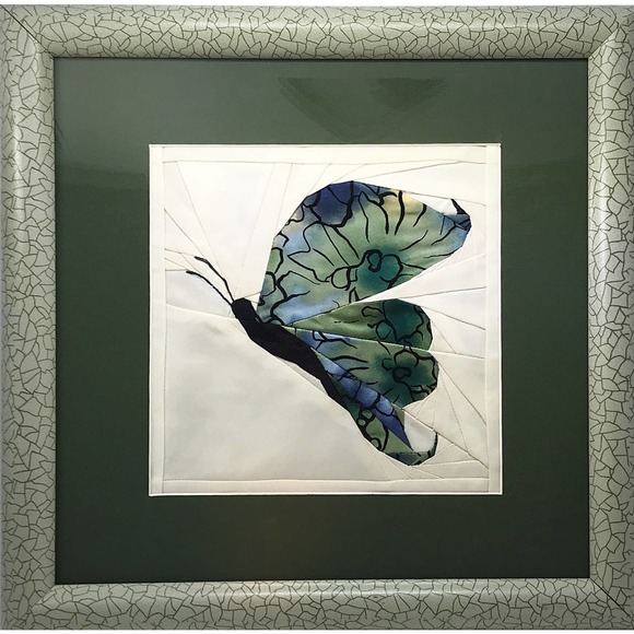 Butterfly Wall Art from Fabric Art  11.5" Sq  Framed with Glass - Picture 1 of 5